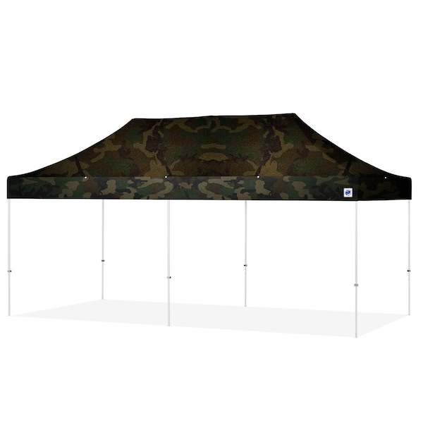 TAA Compliant Eclipse Shelter, 10' W x 20' L, White Steel Frame, Woodland Camo Vented Top